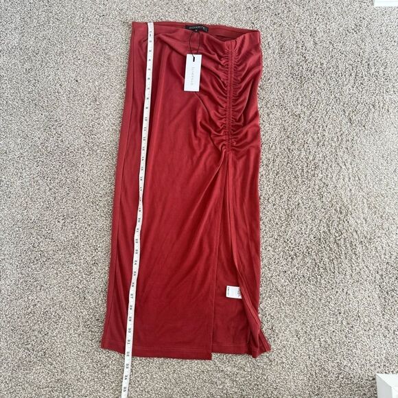 DYNAMITE | Red Ruched Midi Skirt - Picture 9 of 10